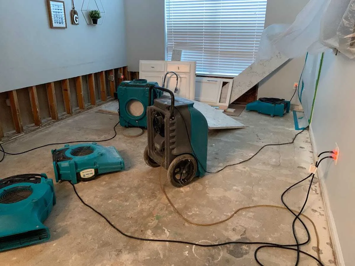 Dehumidifier in flood-cut room for Water Damage Restoration in Sequim